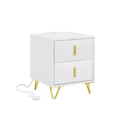 Bedside Table Bedside Cabinet White Nightstand With 2 Drawers And Charging Station,sobuy Fbt115-E-W - thumbnail 3