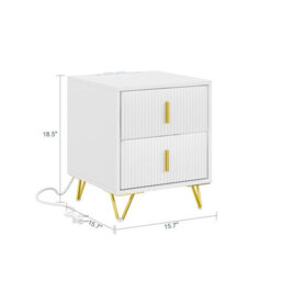 Bedside Table Bedside Cabinet White Nightstand With 2 Drawers And Charging Station,sobuy Fbt115-E-W - thumbnail 2