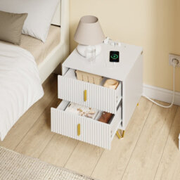 Bedside Table Bedside Cabinet White Nightstand With 2 Drawers And Charging Station,sobuy Fbt115-E-W - thumbnail 4