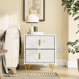 Bedside Table Bedside Cabinet White Nightstand With 2 Drawers And Charging Station,sobuy Fbt115-E-W - thumbnail 9
