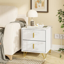Bedside Table Bedside Cabinet White Nightstand With 2 Drawers And Charging Station,sobuy Fbt115-E-W - thumbnail 8