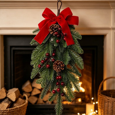 CLEFFNS 50Cm Artificial Teardrop Christmas Wreath, Christmas Wreaths For Front Doors, Fireplaces, Indoor Outdoor Decor - image 1