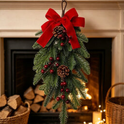 CLEFFNS 50Cm Artificial Teardrop Christmas Wreath, Christmas Wreaths For Front Doors, Fireplaces, Indoor Outdoor Decor - thumbnail 1
