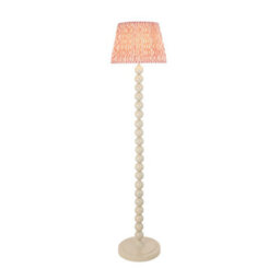Luminosa Lighting Luminosa Higgledy Gloss Almond White Paint Floor Lamp With Coral Pink Fabric Ripple Shade 35Cm E27