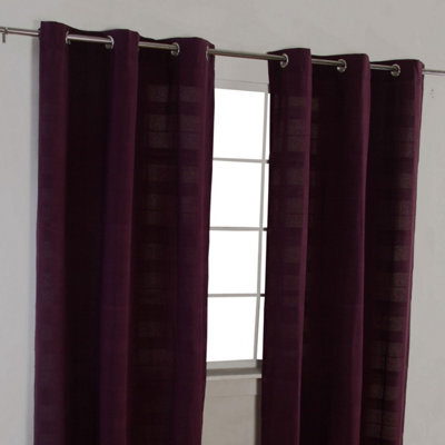 "Homescapes Cotton Rajput Ribbed Purple Curtain Pair, 54 X 54"" Drop" - image 1