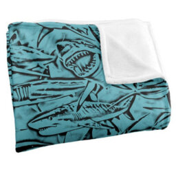 Royce Mcclure Silky Great White Shark Woodcut Supersoft Blanket Blue/black (152Cm X 127Cm) - thumbnail 3