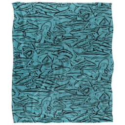 Royce Mcclure Silky Great White Shark Woodcut Supersoft Blanket Blue/black (152Cm X 127Cm) - thumbnail 1