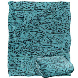 Royce Mcclure Silky Great White Shark Woodcut Supersoft Blanket Blue/black (152Cm X 127Cm) - thumbnail 2
