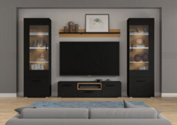 Arte Anette C - Chic Modular Entertainment Unit (H1900mm W1630mm D440mm) - Four Piece Living Room Furniture Set In Black - thumbnail 1