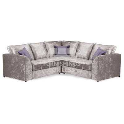 Furnishings For Less UK Crystal Crushed Velvet Fabric 5 Seater L Shaped Corner Sofa  Mink - Full Back - image 1
