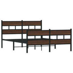 Berkfield Metal Bed Frame Without Mattress Brown Oak 150X200 Cm King Size - thumbnail 3
