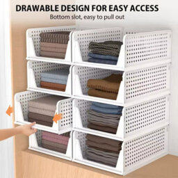 Wardrobe Storage Organiser 4 Pack Stackable Clothes Storage Drawers - thumbnail 1