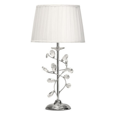 Lighting Supermarket Crystal Leaf Elegant Modern Design Chrome Table Lamp With Ivory Pleated Shade - image 1