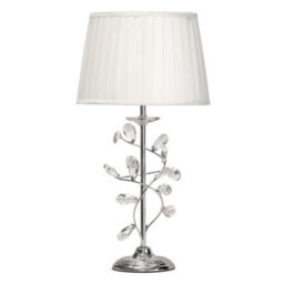 Lighting Supermarket Crystal Leaf Elegant Modern Design Chrome Table Lamp With Ivory Pleated Shade - thumbnail 1