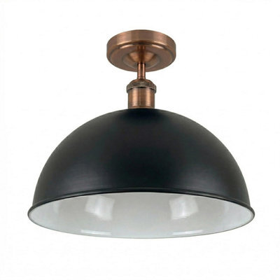 Industrial Semi-Flush Mount Ceiling Light 40Cm Black Metal Dome Lampshade With Pendant Lighting For Bathroom - image 1