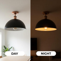 Industrial Semi-Flush Mount Ceiling Light 40Cm Black Metal Dome Lampshade With Pendant Lighting For Bathroom - thumbnail 8