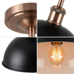 Industrial Semi-Flush Mount Ceiling Light 40Cm Black Metal Dome Lampshade With Pendant Lighting For Bathroom - thumbnail 9