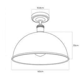 Industrial Semi-Flush Mount Ceiling Light 40Cm Black Metal Dome Lampshade With Pendant Lighting For Bathroom - thumbnail 4