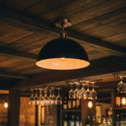 Industrial Semi-Flush Mount Ceiling Light 40Cm Black Metal Dome Lampshade With Pendant Lighting For Bathroom - thumbnail 3