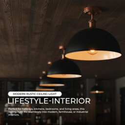 Industrial Semi-Flush Mount Ceiling Light 40Cm Black Metal Dome Lampshade With Pendant Lighting For Bathroom - thumbnail 6