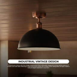 Industrial Semi-Flush Mount Ceiling Light 40Cm Black Metal Dome Lampshade With Pendant Lighting For Bathroom - thumbnail 5