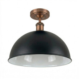 Industrial Semi-Flush Mount Ceiling Light 40Cm Black Metal Dome Lampshade With Pendant Lighting For Bathroom - thumbnail 1