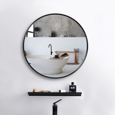 Sline 70Cm Round Mirror With Black Aluminium Frame Suitable For Home Decor,bathroom And Dressing Table - image 1