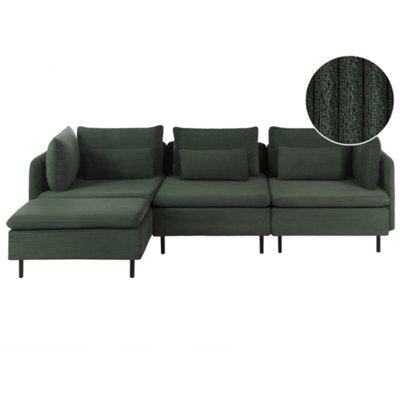 Beliani Modular Corner Sofa 3 Seater Egeris Corduroy Dark Green Right Hand - image 1