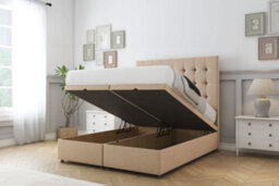 "Sloomy Alabama Pebble Plush Ottoman Bed Base With 54"" Floor Standing Headboard 2'6 Small Single" - thumbnail 2