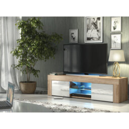 Tv Unit 130Cm Sideboard Cabinet Cupboard Tv Stand Living Room High Gloss Doors - Oak & White - thumbnail 4