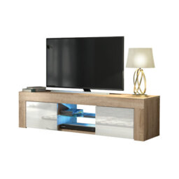 Tv Unit 130Cm Sideboard Cabinet Cupboard Tv Stand Living Room High Gloss Doors - Oak & White - thumbnail 3