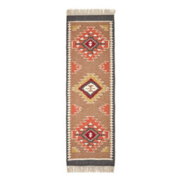 Homescapes Jaipur Handwoven Brown And Orange Patterned Kilim Wool Rug, 66 X 200 Cm - thumbnail 2