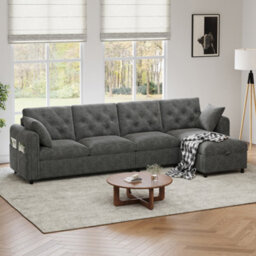 Btm Velvet Sectional Sofa With Storage Chaise And Reversible Corner Design, Grey, 281  X 86  X 71 Cm - thumbnail 7