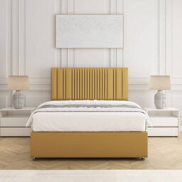 Bsspoke Florence Divan Bed Set Mustard Plush Velvet With 24Inch Headboard & Mattress No Drawers In Single Double King 4Ft 6Ft
