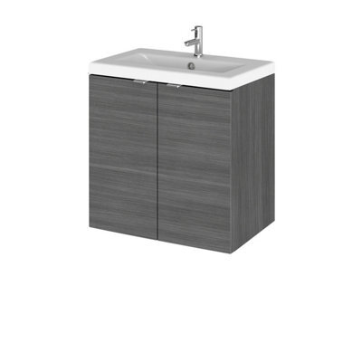 Hudson Reed Fusion Wall Hung 2 Door Vanity Unit & Ceramic Basin, Sink Vanity Unit, Anthracite Woodgrain, 500mm - image 1