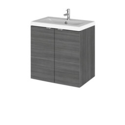 Hudson Reed Fusion Wall Hung 2 Door Vanity Unit & Ceramic Basin, Sink Vanity Unit, Anthracite Woodgrain, 500mm - thumbnail 2
