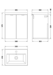 Hudson Reed Fusion Wall Hung 2 Door Vanity Unit & Ceramic Basin, Sink Vanity Unit, Anthracite Woodgrain, 500mm - thumbnail 3