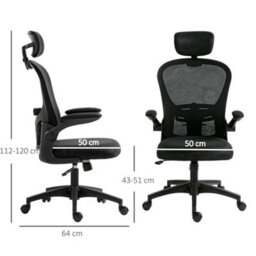 Black Mesh Office Chair With Headrest, Lumbar Support - thumbnail 2