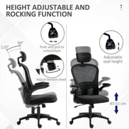Black Mesh Office Chair With Headrest, Lumbar Support - thumbnail 3