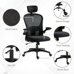 Black Mesh Office Chair With Headrest, Lumbar Support - thumbnail 6