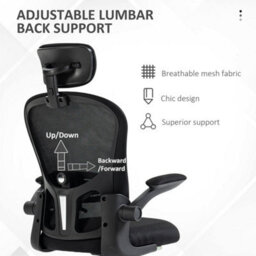 Black Mesh Office Chair With Headrest, Lumbar Support - thumbnail 4