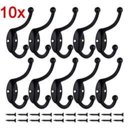 Polished Metal Double Hat & Coat Hooks Door Wall Robe Dress Iron Hanger 10Pcs Hooks + 20Pcs Screws - thumbnail 1