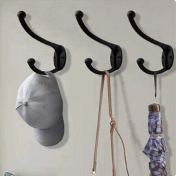 Polished Metal Double Hat & Coat Hooks Door Wall Robe Dress Iron Hanger 10Pcs Hooks + 20Pcs Screws - thumbnail 3