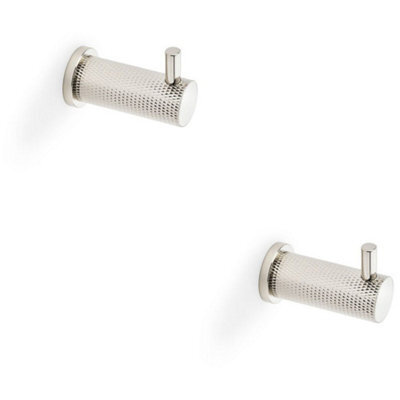 Loops 2 Pack - Solid Brass Knurled Single Robe Coat Hook - Wall Mounted Holder Polished Nickel - image 1