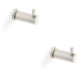 Loops 2 Pack - Solid Brass Knurled Single Robe Coat Hook - Wall Mounted Holder Polished Nickel