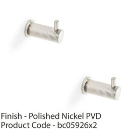 Loops 2 Pack - Solid Brass Knurled Single Robe Coat Hook - Wall Mounted Holder Polished Nickel - thumbnail 2