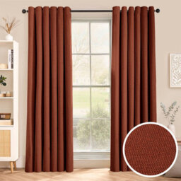 Aspire Homeware Rust Linen 100% Blackout Curtain Thermal Insulated Eyelet Curtain Pair (W)228Cm X (D)228Cm With Tie Back - thumbnail 1