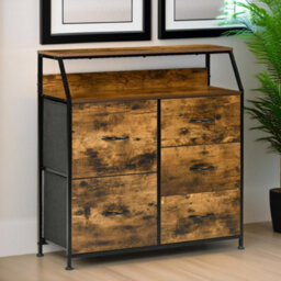 Pirlo Plush Industrial Rustic Brown Chest With 5 Fabric Drawers - thumbnail 3
