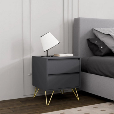 Grey Modern 3 Drawers Bedside Table With Nightstand Bedroom Furniture Storage - image 1