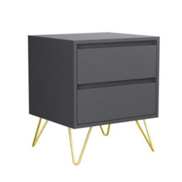 Grey Modern 3 Drawers Bedside Table With Nightstand Bedroom Furniture Storage - thumbnail 2